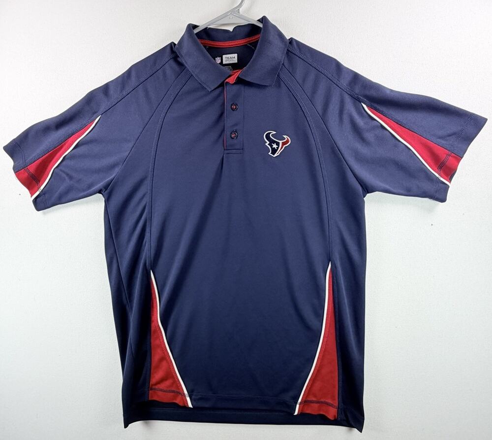 NFL Team Apparel Houston Texans Men’s Polo Short Sleeve Shirt Blue Red Size L